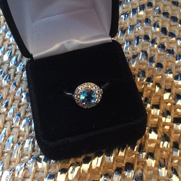 Genuine Electric Blue Topaz Halo Ring - Picture 7 of 8